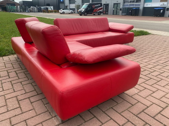 Image 1 of Canapé d'angle Montel en cuir véritable rouge