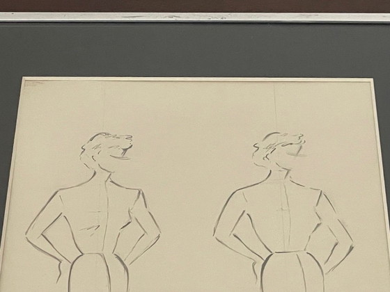 Image 1 of Schizzi a matita vintage, firmati e incorniciati, di Berthe Duquaine, del 1951.