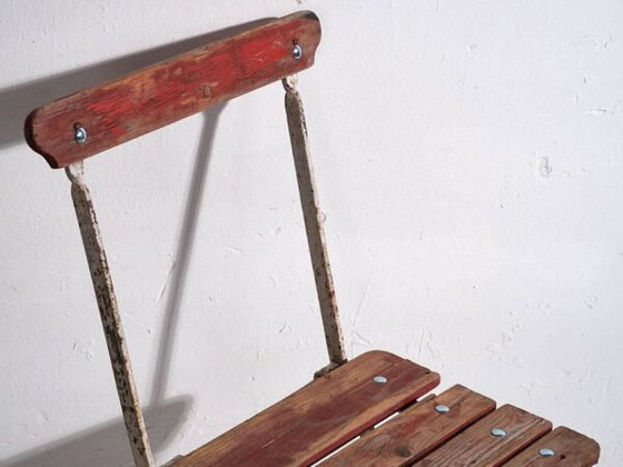 Antique red garden folding chairs (c.1920). Set of 4 pieces – Garden chairs, Wood, Iron (photo 19 of 40)