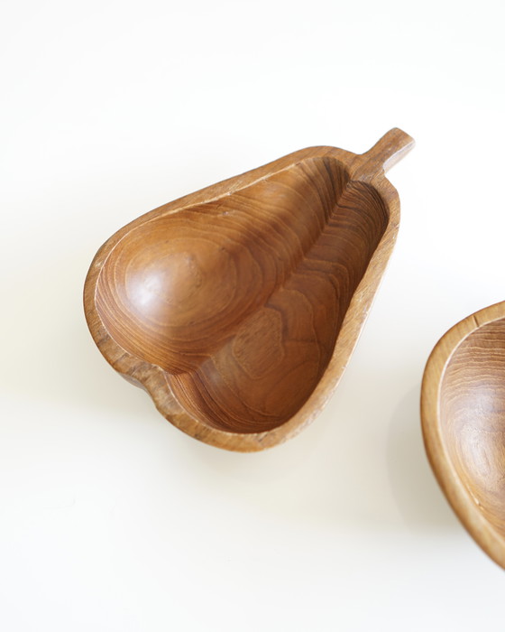 Image 1 of Set of 2 Apple and Pear Wooden Bowls - Handmade Midcentury Vintage - 1970s
