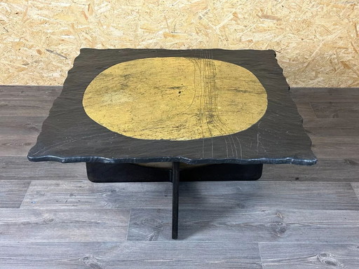 60's 70's Table basse brutaliste Table d'appoint ardoise design