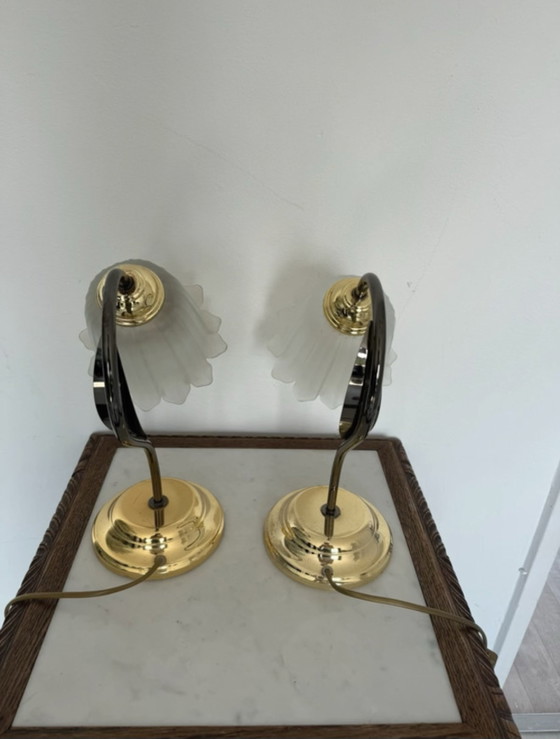 Vintage Flower Lamps in Hollywood Regency Style - Set of 2 – Massive, Table lamps, Glass, Metal (photo 16 of 17)