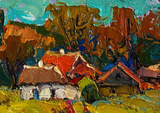 Image 1 of Original Oil Painting Summer Village Landscape After a walk home
