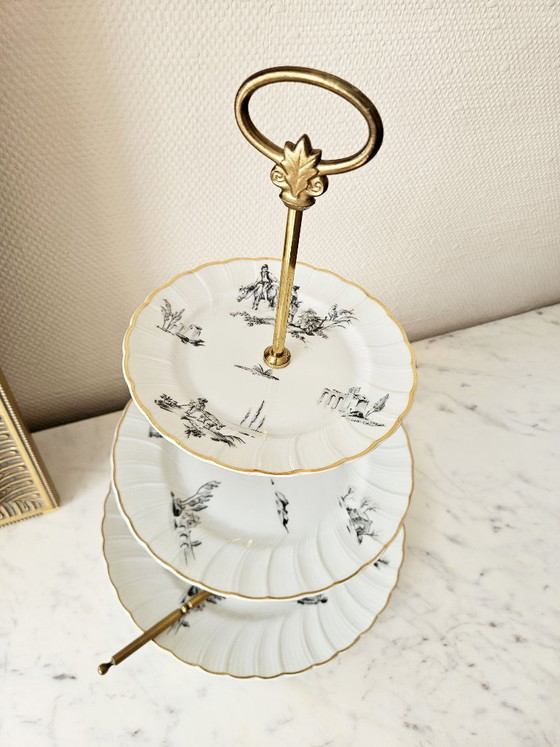 Image 1 of Siervo mudo de lujo Bernardaud Christofle María Antonieta porcelana de Limoges dorada Toile de Jouy