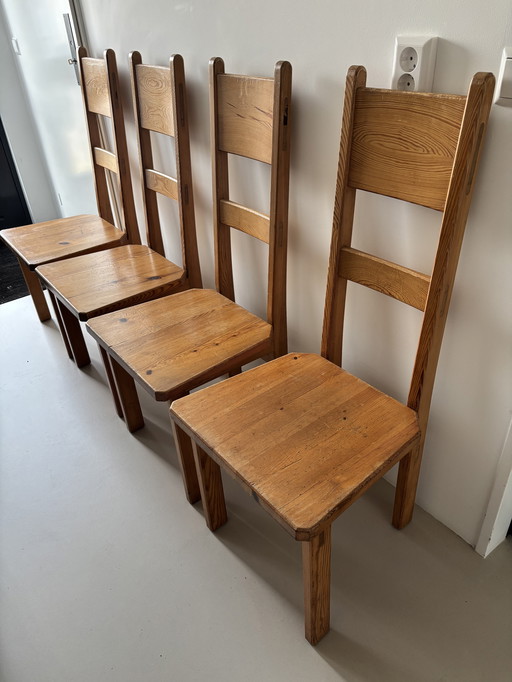 SET OF 4 BRUTALIST PINE HIGH-BACK DINING CHAIRS BY ROLAND WILHELMSSON FOR KARL ANDERSSON & SÖNER, 1960S