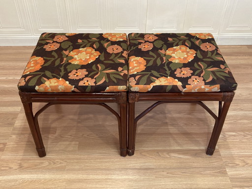 Banc ou Duo de Tabourets Rotin 1950