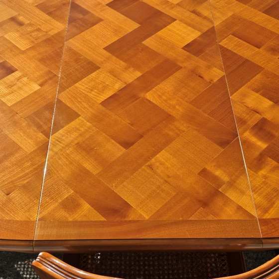 Image 1 of French Vintage Marqueterie Dining Table-Extendable Cherrywood Table-Style Louis XV-80s