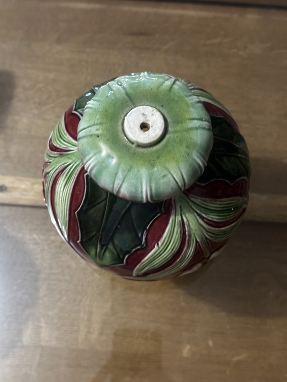 Art Nouveau lamp element in glazed ceramic with floral decoration, France, early 20th century (photo 6 of 15)