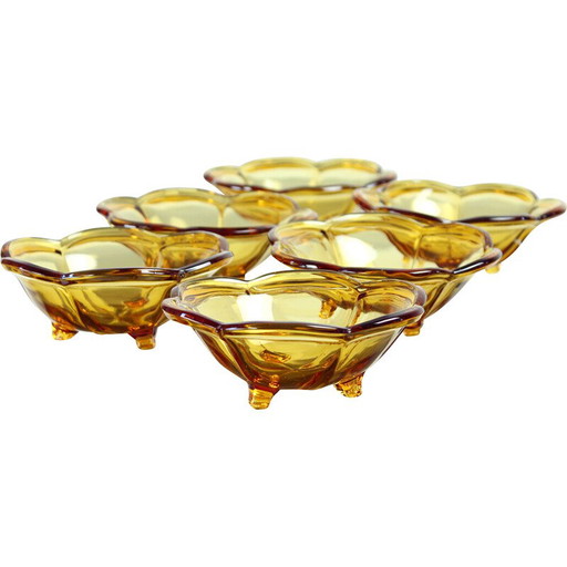 Lot of 6 vintage amber glass bowls for Borske Sklo, Czechoslovakia 1960