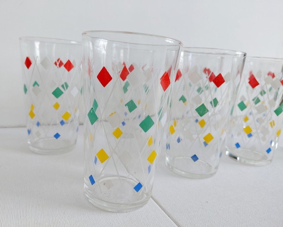 Set of 8 Vintage 'Harlequin'/Diamond Ferrero Nutella Glasses, Fidenza Vetraria – Ferrero - Nutella (photo 4 of 10)