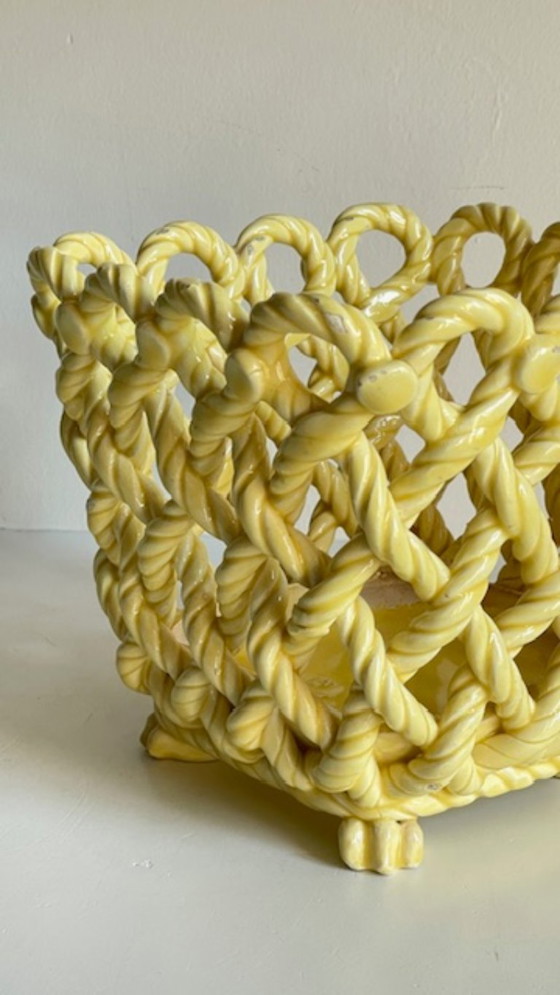 Image 1 of Vintage Woven Earthenware Plant Pot