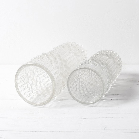 Image 1 of Set of 2 Vintage CandleWax Pressed Glass Vases / František Pečený / 1972