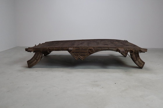 Image 1 of Antico tavolo indiano a carretto con ottone e ferro - c.1800, oggetto Wabi-Sabi