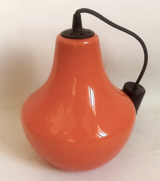 Image 1 of Lampada a sospensione in vetro opalino arancione di Peill & Putzler, anni '70, diametro 23,5 cm.