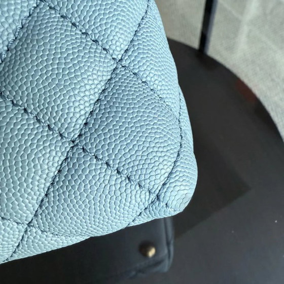 Image 1 of Chanel Coco Handle Medium - Caviar 29CM Quilted Sky Blue Gold Hardware Series 27