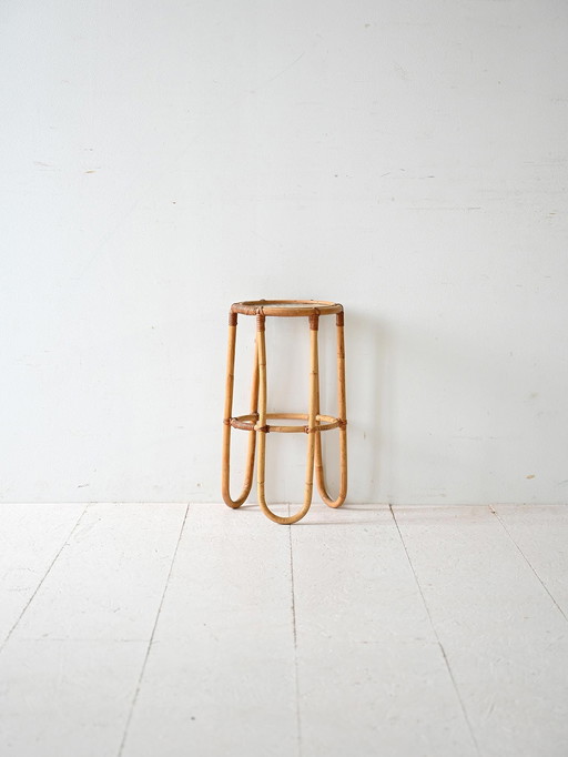 Vintage bamboe voetstuk met matglazen blad