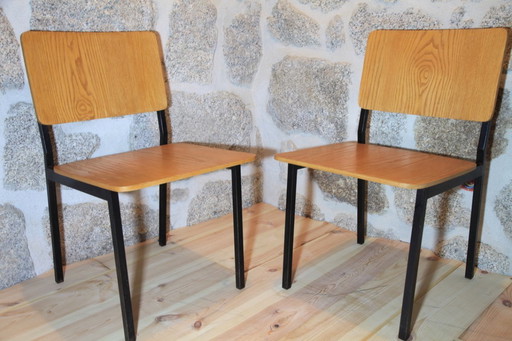 Lot of 6 vintage ash chairs by ARP, a French design collective, circa 1950