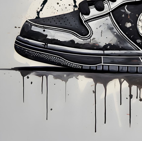 Image 1 of Treize : « Nike Jordan par Banksy ». ​​Signée à la main, édition 6/10. Glicée sur toile. Cadre et système de suspension inclus.