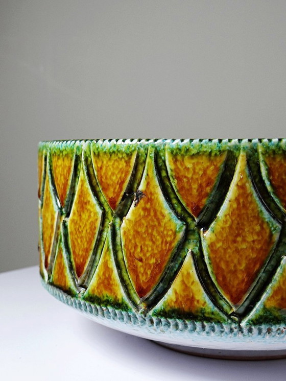 Image 1 of Mid-century vintage Italian ceramic salad bowl or bowl with scale pattern