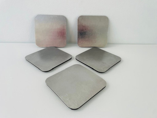 Set of 5 minimalist stainless steel coasters – square design