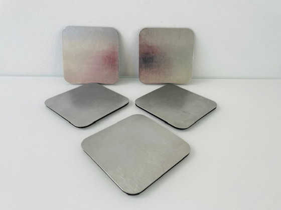 Image 1 of Set of 5 minimalist stainless steel coasters – square design