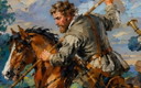 Impressionist Painting / 19th Century Style Autumnal Hunting Scene / (120x60 cm)