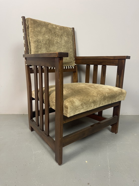 Antieke Nederlandse Haagse School Eiken Fauteuil van L.O.V. Meubelfabriek, Oosterbeek. Nederland, jaren (photo 3 of 11)