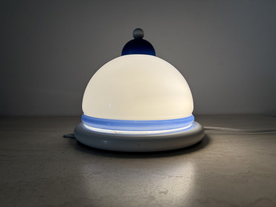 Image 1 of Applique vintage in vetro bianco e blu, anni '70