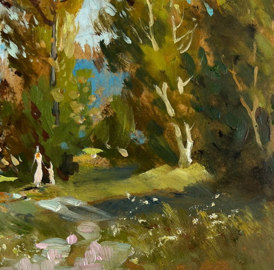 Image 1 of Origineel olieverfschilderij: Zomers boslandschap. Regen komt eraan.