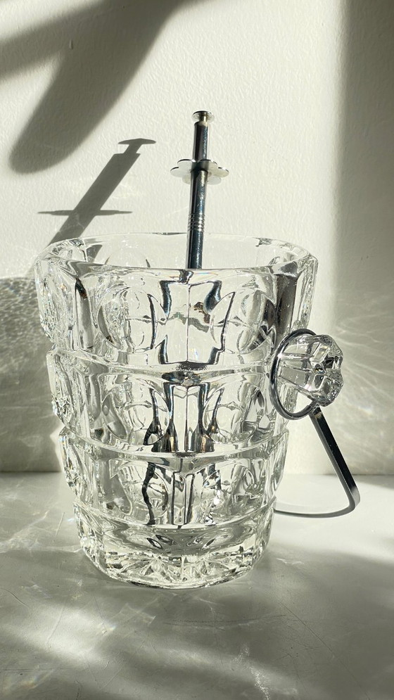 Image 1 of SEAU à Glace Cristal Ciselé et PINCE Vintage