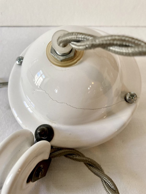 Image 1 of Weiße, glasierte Keramik-Pendelleuchte mit verstellbarer Höhe von The French House