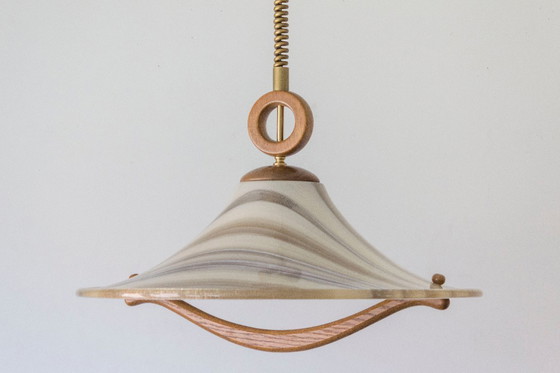 Image 1 of Large 1970s Cristallux Organic Brutalist Rise & Fall Pendant – Handarbeit West Germany – Acrylic & Solid Wood