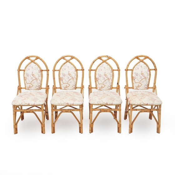 Image 1 of 4 Rattan and Fabric Chairs by Achille Ripamonti, 1980s