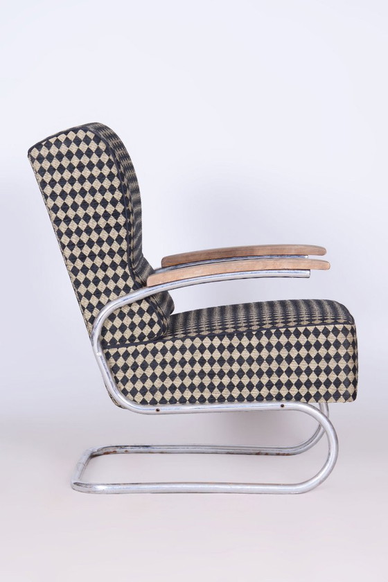 Set van twee gerestaureerde Bauhaus-fauteuils, van Vichr a Spol., chroom, Tsjechië, jaren 1930. – Textile (photo 9 of 12)
