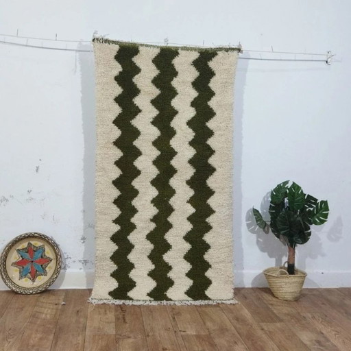 Crème & olijfgroen gestreept Azilal-kleed / Azilal-kleed crème met olijfgroene strepen (180×100 cm)