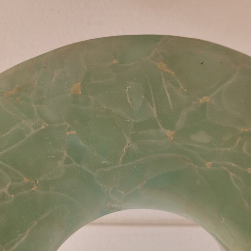 Vintage double disc sculpture in celadon-colored mineral, China