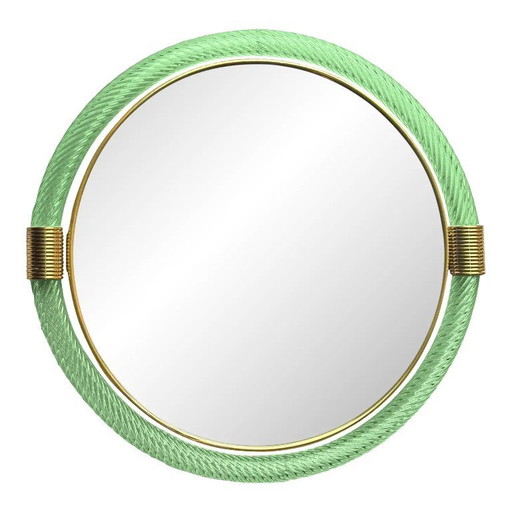 Venetian Round Green-Wather ”Torgiglione-Torchon” Murano Glass Wall Mirror