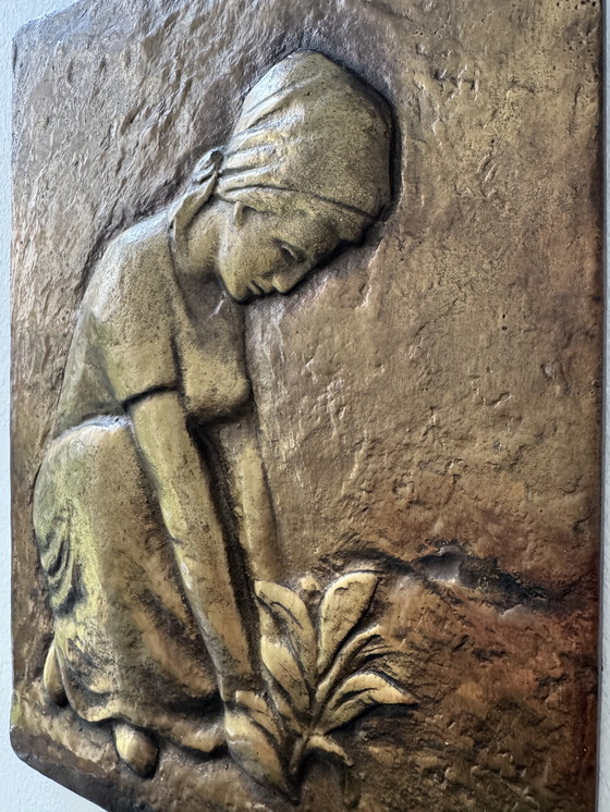 Image 1 of Antique bronze low relief painting