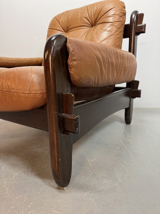 Image 1 of Mid-Century Brazilian Design Jean Gillon 'Rodeio' Lounge Chair in Cognac Leather Upholstery with Jacarandá Wooden Frame.