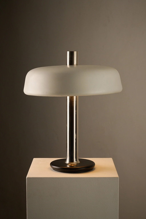 Space Age Mushroom Table Lamp with Chrome Stem
