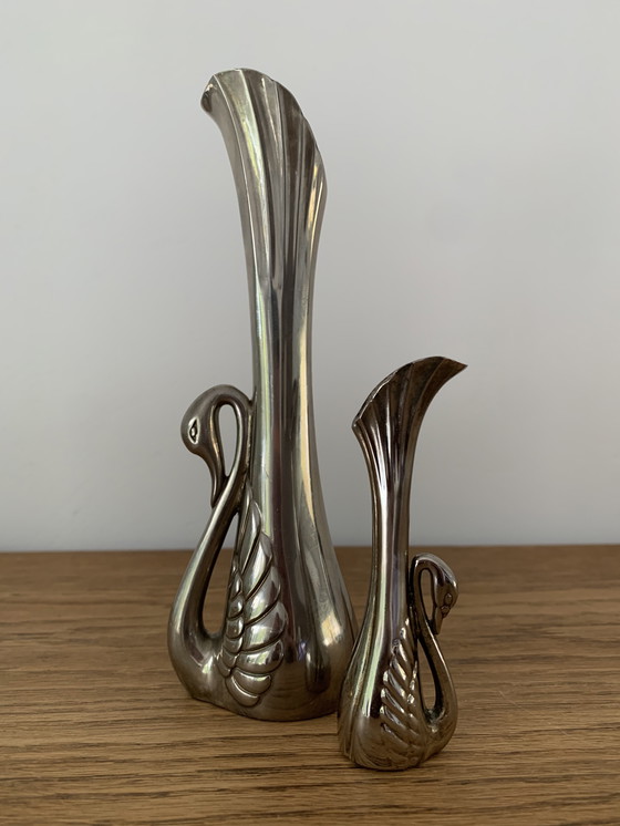 Image 1 of Jarrones de cisne plateados estilo art déco francés