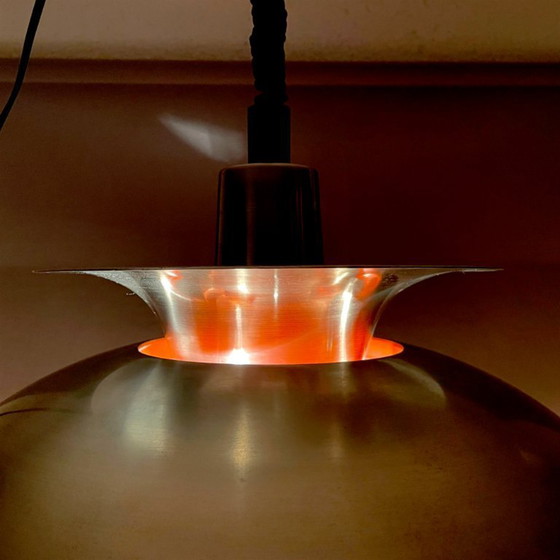 Scandinavian Modern Danish Brushed Aluminium Silver And Red Rise And Fall 4-Light Hanging Lamp, 1970s (photo 8 of 17)