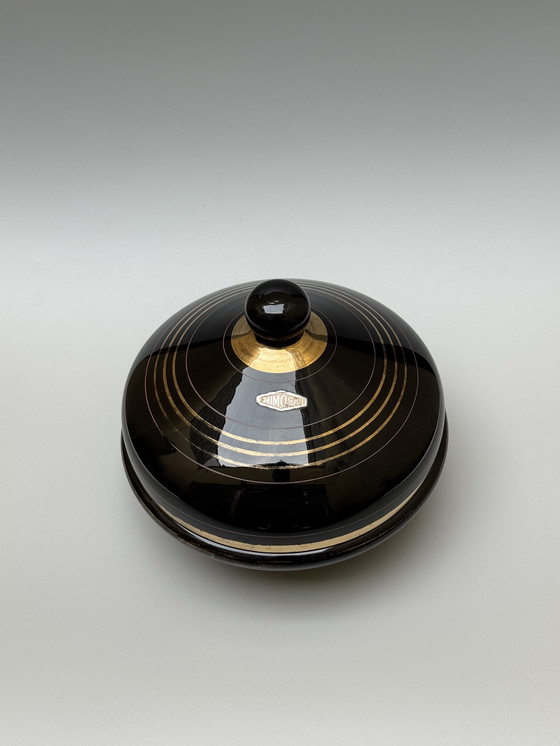 Image 1 of Grande bomboniera in vetro nero, serie "Mimosa" - Boom, Belgio Art Déco - Vetro ialitico -