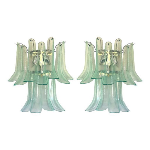Coppia di applique italiane contemporanee in vetro di Murano “Selle” con tonalità verde acqua