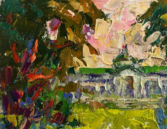 Image 1 of Original Oil Painting Summer Church Landscape Peace of the park