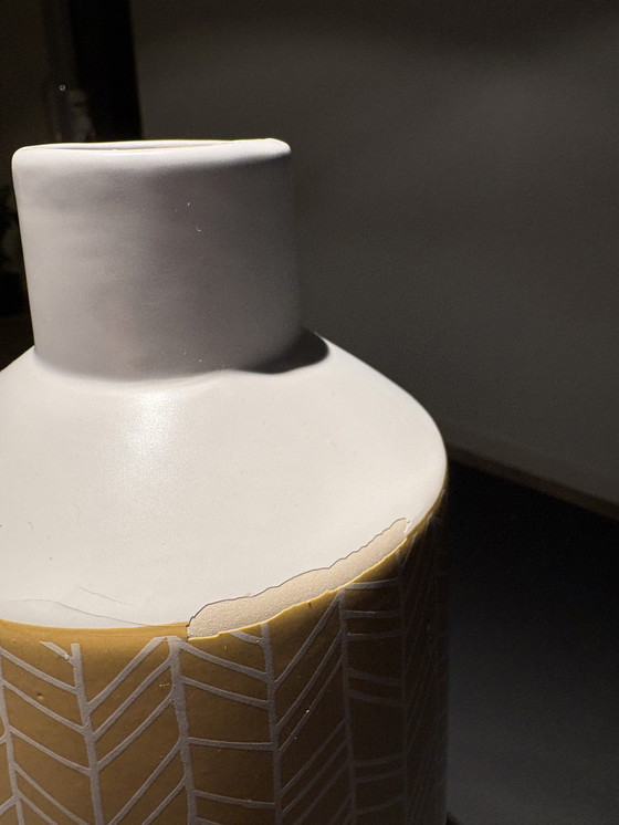 Image 1 of Decorative vase in ochre yellow with striped pattern