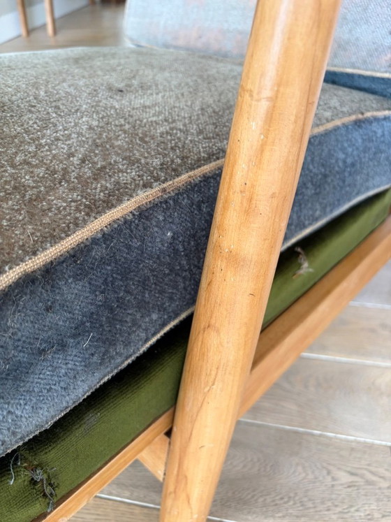 Rare Wilhelm Knoll Antimott Adjustable Recliner Chair - 1950s - Original Inner Spring – Velvet, Wood (photo 8 of 8)