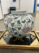Grote origine Chinese bloempot met Griekse sleutel en bloemmotieven 1950-1980