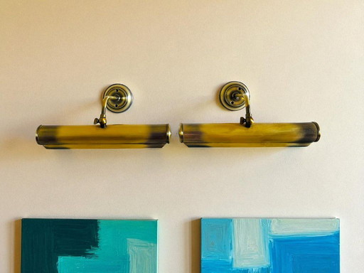 Pair of Portuguese vintage brass wall picture lights