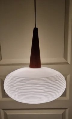 Vintage Louis Kalff "Edam" Hanglamp By Philips - Jaren '60 – Hanglampen, Glass, Wood (photo 9 of 9)